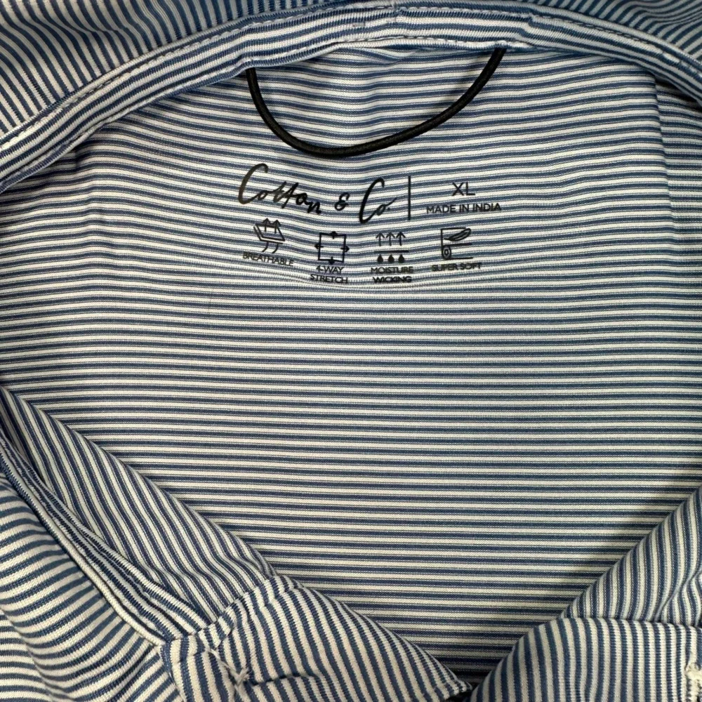 Cotton & Co. Mens XL Polo Shirt Blue‎ White Striped Golf Performance ance